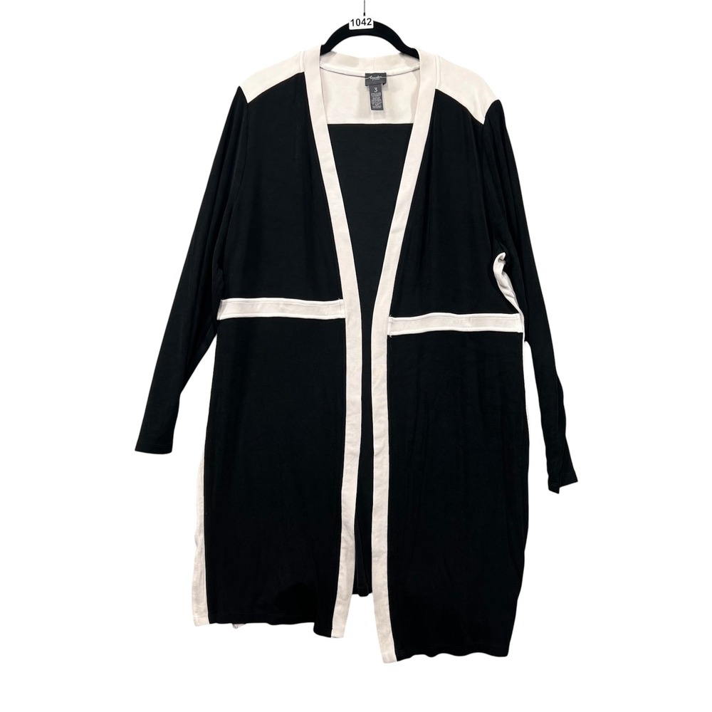 Chico's‎ Travelers Cardigan Women Size 3 Black Colorblock Open Front Longline